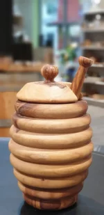 Honigtopf mit Honiglöffel 13cm aus Olivenholz