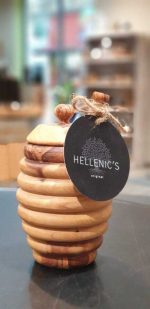 Honigtopf mit Honiglöffel 13cm aus Olivenholz – Bild 4